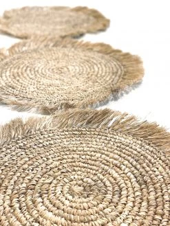 Rustic White & Wood Wanderlust Fringe Placemats & Coasters - Natural Accessories