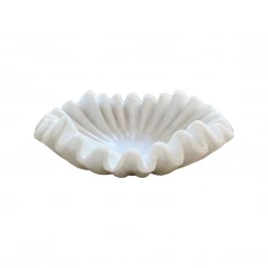 Rustic White & Wood Marble Fluted Bowl - Wavy Ripple - Hand Carved Accessories