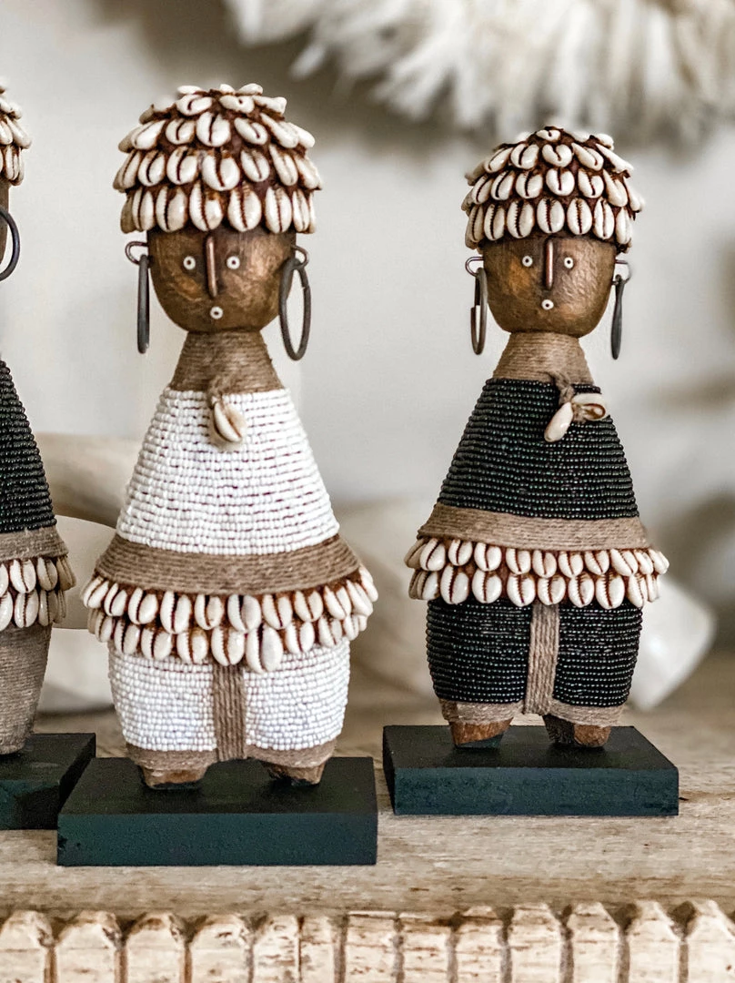 Rustic White & Wood Namji Dolls - Assorted Black & White - Small 6 Rustic White & Wood Namji Dolls - Assorted Black & White - Small