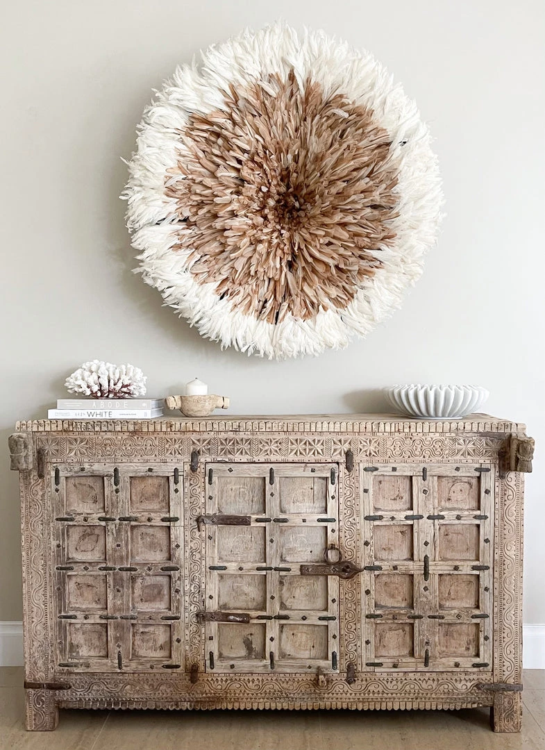 Rustic White & Wood Bamileke Feather Juju Hat - Natural Brown With White Tips 7 Rustic White & Wood Bamileke Feather Juju Hat - Natural Brown With White Tips