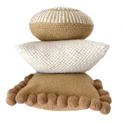 Rustic White & Wood Argentinian Cushions Iana Pom Pom Cushion In Natural Nut - Square