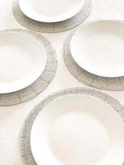 Rustic White & Wood Beaded Placemats & Coasters - Natural & White