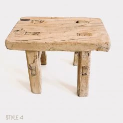 Rustic White & Wood Vintage Treasures Elm Wood Workers Stool - Mini 25 Rustic White & Wood Vintage Treasures Elm Wood Workers Stool - Mini