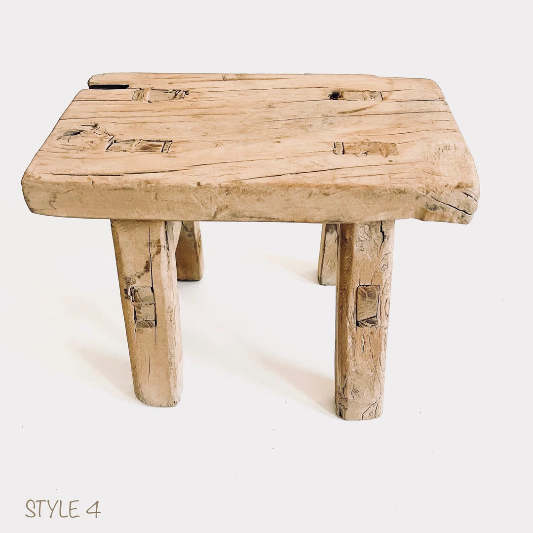 Rustic White & Wood Vintage Treasures Elm Wood Workers Stool - Mini 11 Rustic White & Wood Vintage Treasures Elm Wood Workers Stool - Mini