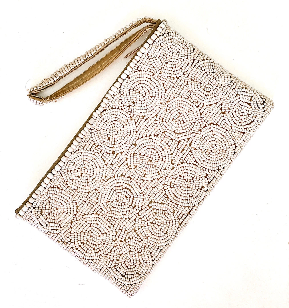 Rustic White & Wood Beaded Purse - Natural 4 Rustic White & Wood Beaded Purse - Natural