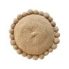 Rustic White & Wood Iana Pom Pom Cushion In Natural Nut - Round