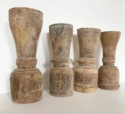 Rustic White & Wood Old Indian Leg Candle Holder - Medium Vintage Treasures