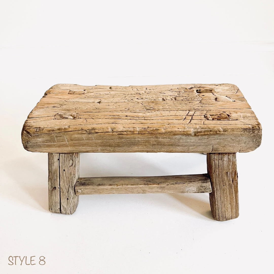 Rustic White & Wood Vintage Treasures Elm Wood Workers Stool - Mini 15 Rustic White & Wood Vintage Treasures Elm Wood Workers Stool - Mini