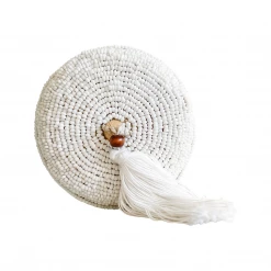 Rustic White & Wood Accessories Melati Beaded Bamboo Trinket Box - Round