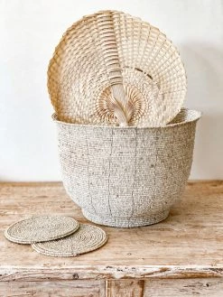 Rustic White & Wood Beaded Placemats & Coasters - Natural & White