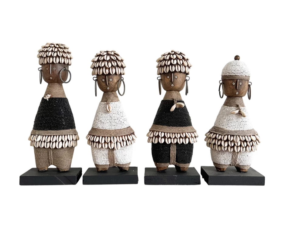 Rustic White & Wood Namji Dolls - Assorted Black & White - Small 3 Rustic White & Wood Namji Dolls - Assorted Black & White - Small