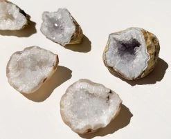 Rustic White & Wood Itty Bitty Mini Geode Pairs - Clear Quartz