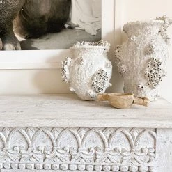 Rustic White & Wood Furniture Indian Carved Console Table - Whitewashed