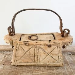 Rustic White & Wood Vintage Treasures Vintage Teak Ghee Pot