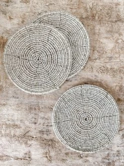 Rustic White & Wood Beaded Placemats & Coasters - Natural & White