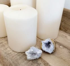 Cheap Rustic White & Wood Store 34 Rustic White & Wood Itty Bitty Mini Geode Pairs - Clear Quartz