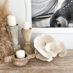 Rustic, White & Wood Turban Vase Coral Coastal Decor