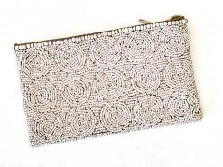 Rustic White & Wood Beaded Purse - Natural