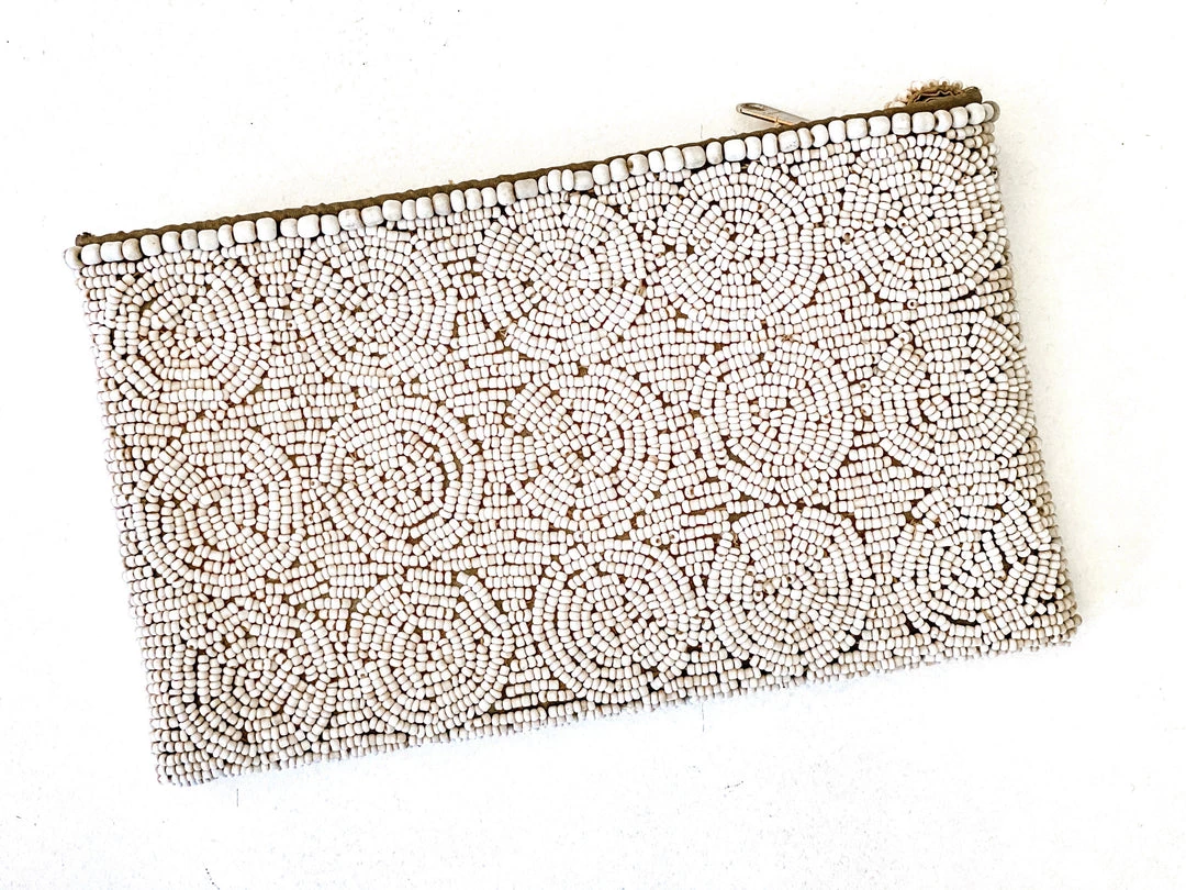 Rustic White & Wood Beaded Purse - Natural 3 Rustic White & Wood Beaded Purse - Natural