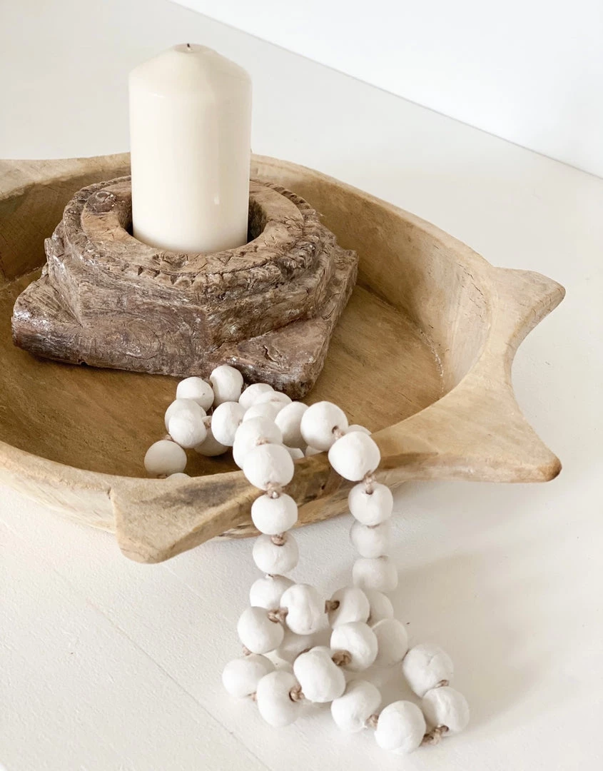 Rustic White & Wood Bleached Wooden Chapati Bread Bowl 4 Rustic White & Wood Bleached Wooden Chapati Bread Bowl