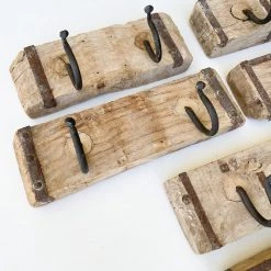 Rustic White & Wood Carved Indian Wall Hook - Mini