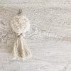 Rustic White & Wood Pom-Pom Tassel Keyring 1 Rustic White & Wood Pom-Pom Tassel Keyring