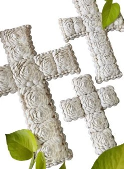 Rustic White & Wood Coastal Decor Shell Cross