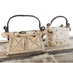 Rustic White & Wood Vintage Treasures Vintage Teak Ghee Pot