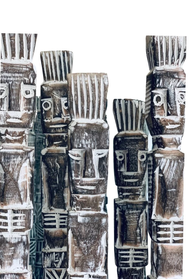Rustic White & Wood Tribal Treasures Tribal Carved Wooden Men 5 Rustic White & Wood Tribal Treasures Tribal Carved Wooden Men