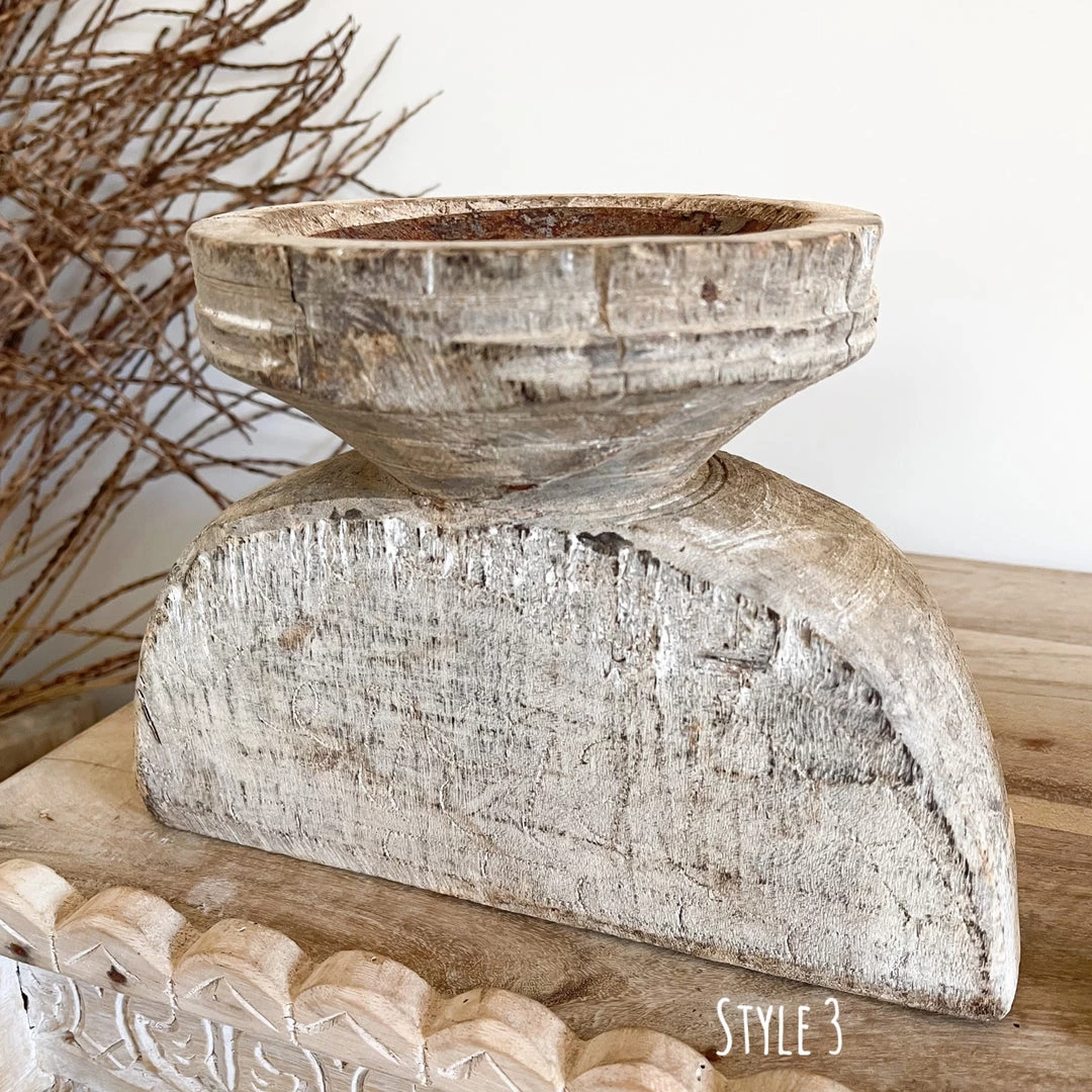 Rustic White & Wood Indian Seeder Candle Stand 9 Rustic White & Wood Indian Seeder Candle Stand
