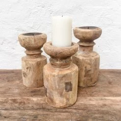 Rustic White & Wood Old Indian Leg Candle Holder - Medium Vintage Treasures