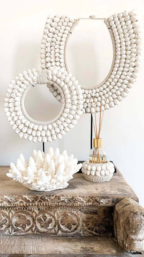 Rustic White & Wood Coastal Decor White Tribal Shell Collar 3 Rustic White & Wood Coastal Decor White Tribal Shell Collar
