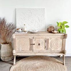 Rustic White & Wood Furniture Damchiya Console Table