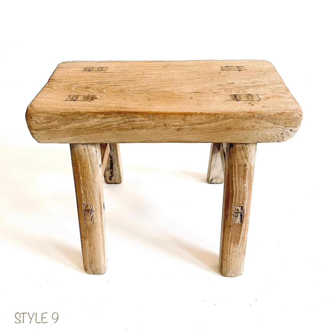 Rustic White & Wood Vintage Treasures Elm Wood Workers Stool - Mini 16 Rustic White & Wood Vintage Treasures Elm Wood Workers Stool - Mini