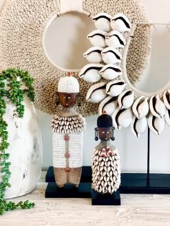 Rustic White & Wood Coastal Decor Cowrie Tribal Shell Collar - 2 Tiers