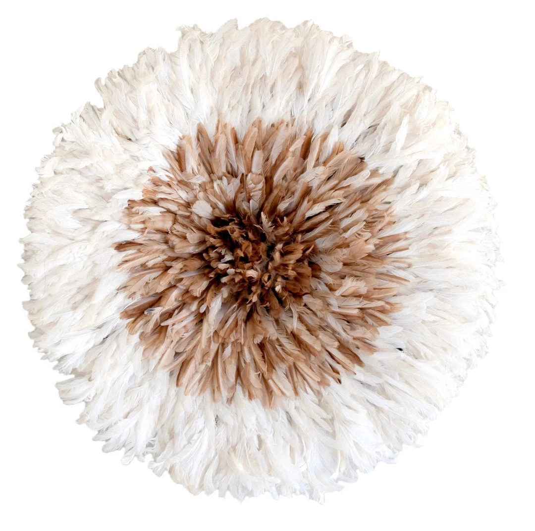 Rustic White & Wood Bamileke Feather Juju Hat - Natural Brown With White Tips 3 Rustic White & Wood Bamileke Feather Juju Hat - Natural Brown With White Tips