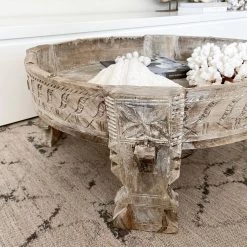 Rustic, White & Wood Vintage Indian Wooden Grinder Table - 02 Furniture 11 Rustic, White & Wood Vintage Indian Wooden Grinder Table - 02 Furniture