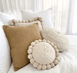 Rustic White & Wood Iana Thick Weave Cushion In Natural - Round 8 Rustic White & Wood Iana Thick Weave Cushion In Natural - Round