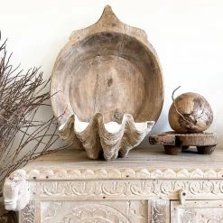 Rustic White & Wood Columbus Clam - Vintage - Polyresin Coastal Decor