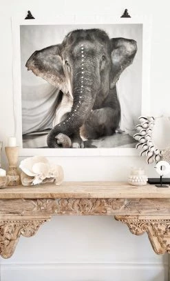 Rustic White & Wood Vintage Indian Carved Console Table Furniture