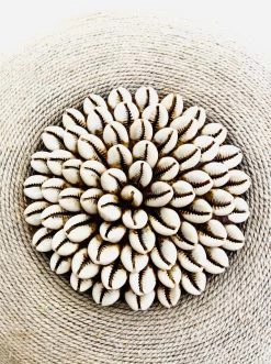Rustic White & Wood Tikar Shield - Manilla With Cowrie Centre And Trim 7 Rustic White & Wood Tikar Shield - Manilla With Cowrie Centre And Trim