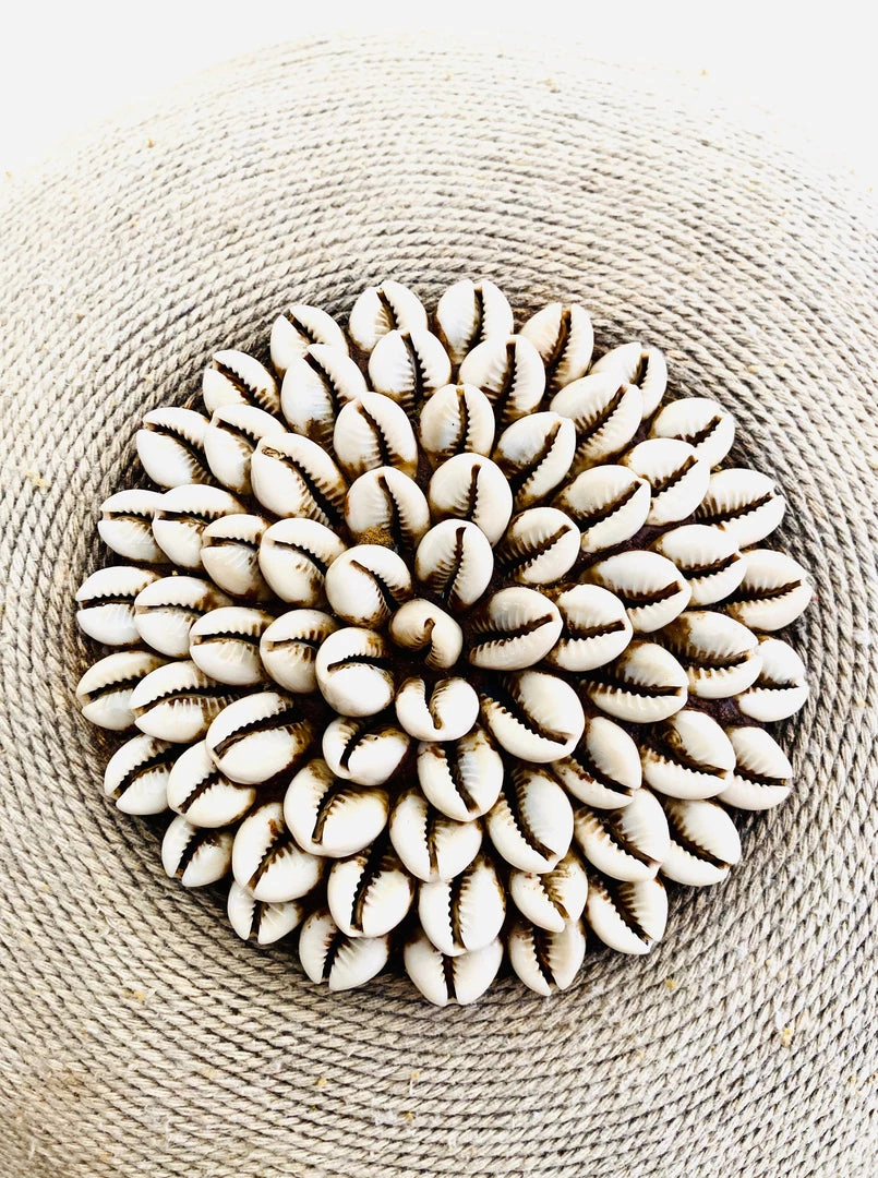 Rustic White & Wood Tikar Shield - Manilla With Cowrie Centre And Trim 5 Rustic White & Wood Tikar Shield - Manilla With Cowrie Centre And Trim