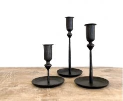 Rustic White & Wood Lineage Candlestick Holders - Set Of 3 - The Society Inc