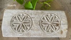 Rustic White & Wood Vintage Treasures Carved Wooden Bajot, Vintage