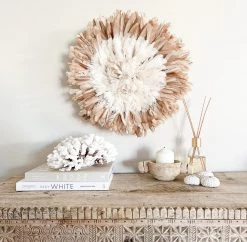 Rustic White & Wood Bamileke Feather Juju Hat - White With Natural Brown Tips