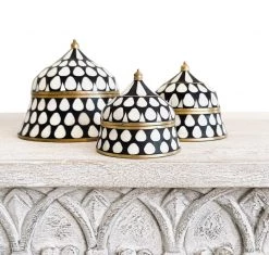 Rustic White & Wood Bone Inlay Trinket Boxes - Black & White Homewares