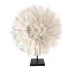 Rustic White & Wood Mini Bamileke Feather Juju Hat With Stand 2 Rustic White & Wood Mini Bamileke Feather Juju Hat With Stand