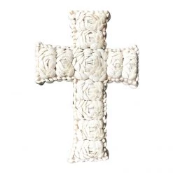 Rustic White & Wood Coastal Decor Shell Cross