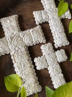 Rustic White & Wood Coastal Decor Shell Cross