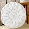 Rustic White & Wood Moroccan Pouf Ottoman - White Moroccan Decor